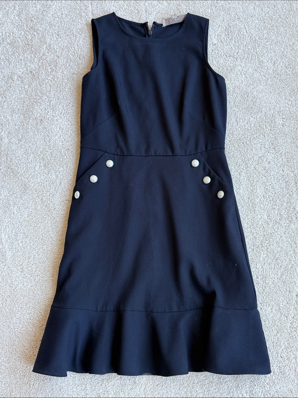 LOFT Navy Sleeveless Sheath Dress with Pearl Buttons